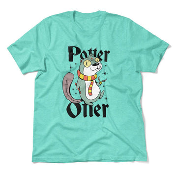 Potter Otter Men/Unisex T-Shirt in Heather Sea Green color